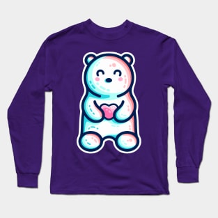 Cute Polar Bear Holding Heart Long Sleeve T-Shirt